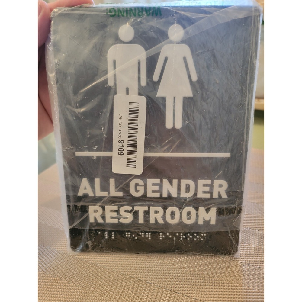 - ADA All Gender Restroom Sign with Braille and Adhesive - 9" X 6" - Self Adhesi